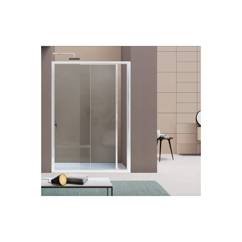 Paroi de douche coulissante pour installation en niche 120 cm, coloris blanc mat SAMO America Quattro B6444