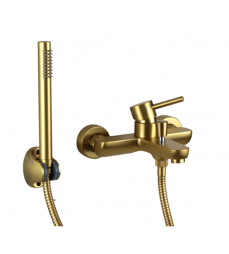 Wall-mounted bathtub mixer in brushed gold colour Pollini Acqua Design Jessy MXVAMCMMCOS