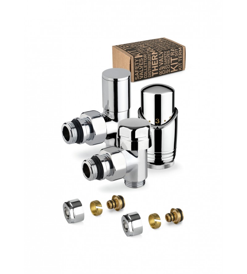 Chrome-coloured thermostatic furnishing valve kit with connection for multilayer pipe APM 100KC 015 M 16 12