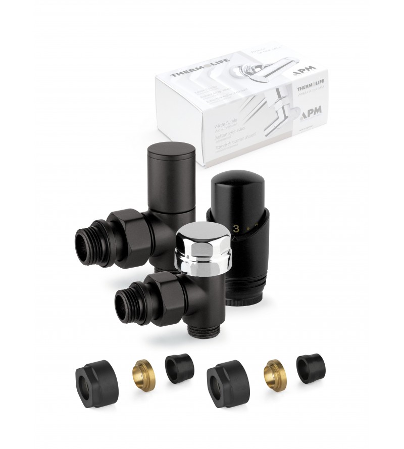 Black thermostatic furnishing valve kit with copper pipe connection APM 100KNN 015 R 12