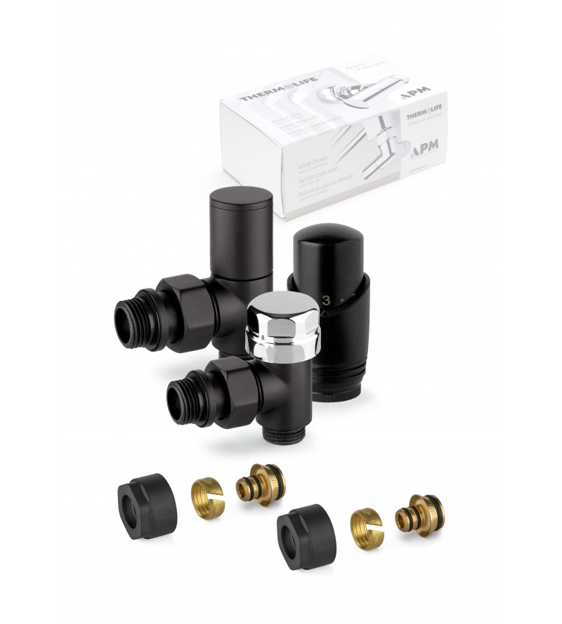 Black thermostatic furnishing valve kit with connection for multilayer pipe APM 100KNN 015 M 16 12