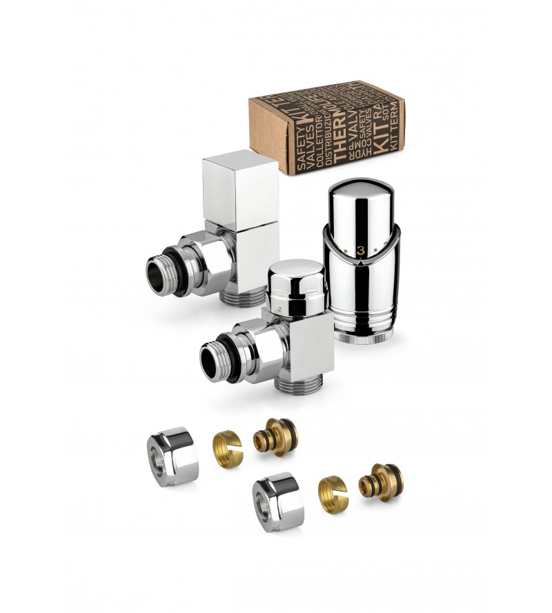 Kit of thermostatic furnishing valves, chrome colour, square model with connection for multilayer pipe APM 107KC 015 M 16 12