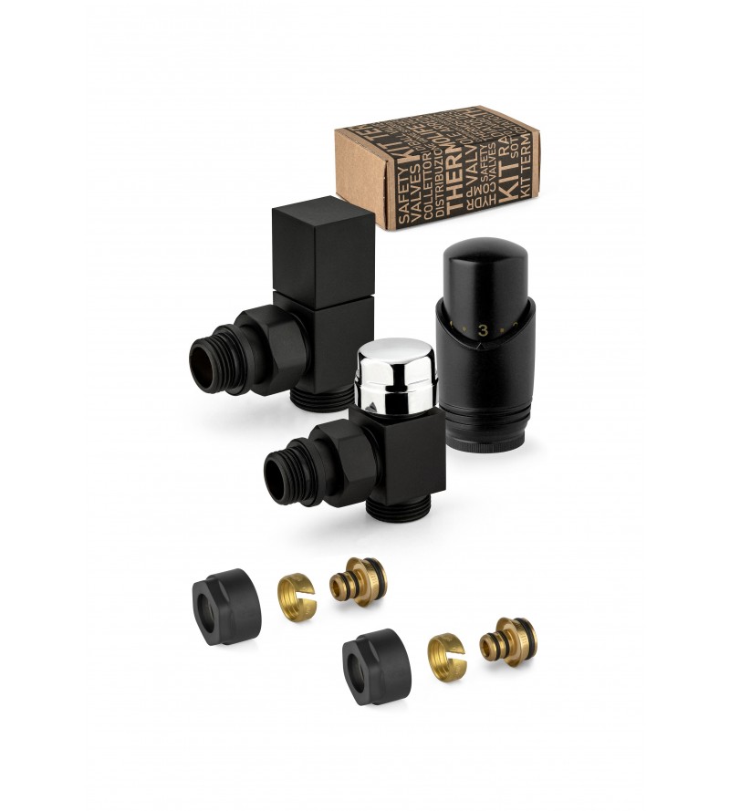 Black and chrome thermostatic furnishing valve kit, square model APM 107KNN 015 M 16 12