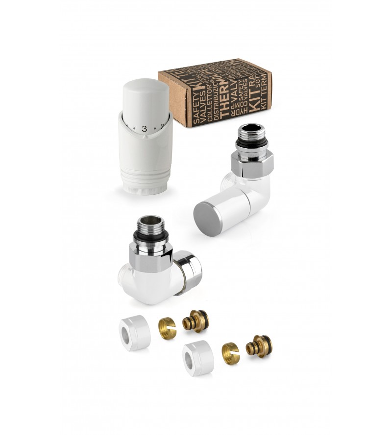 Decorative valve kit in white and chrome with thermostatic valve on the left APM 130KB 015 M 16 12