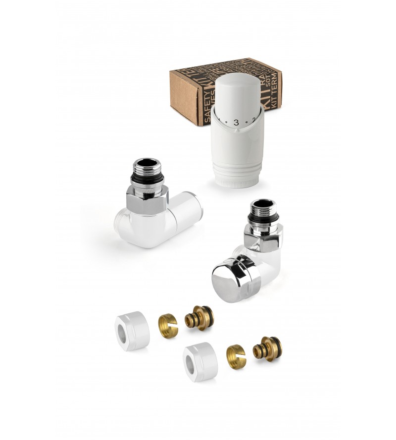 Decorative valve kit in white and chrome with thermostatic valve on the right APM 135KB 015 M 16 12
