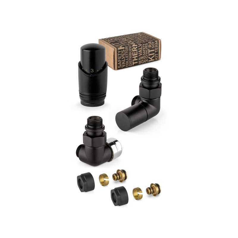 Decorative valve kit in black and chrome with thermostatic valve on the right APM 135KNN 015 R 12