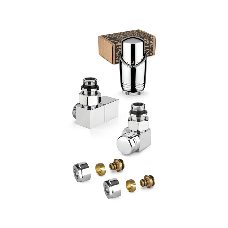 Kit of thermostatic furnishing valves, chrome colour, square model with connection for multilayer pipe APM 137KC 015 M 16 12