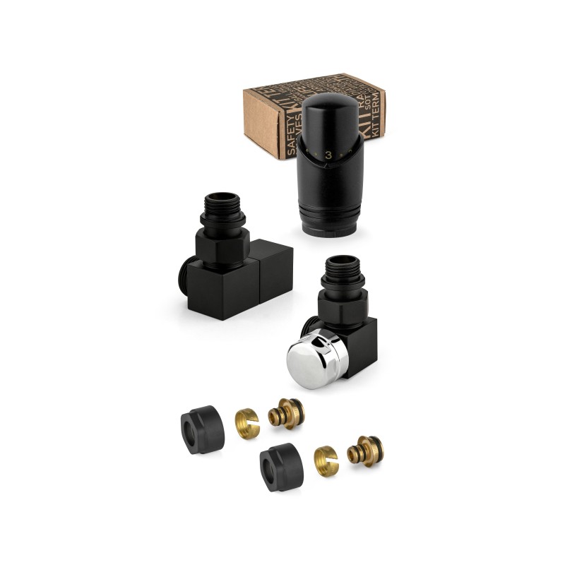 Black and chrome thermostatic furnishing valve kit, square model APM 137KNN 015 M 16 12