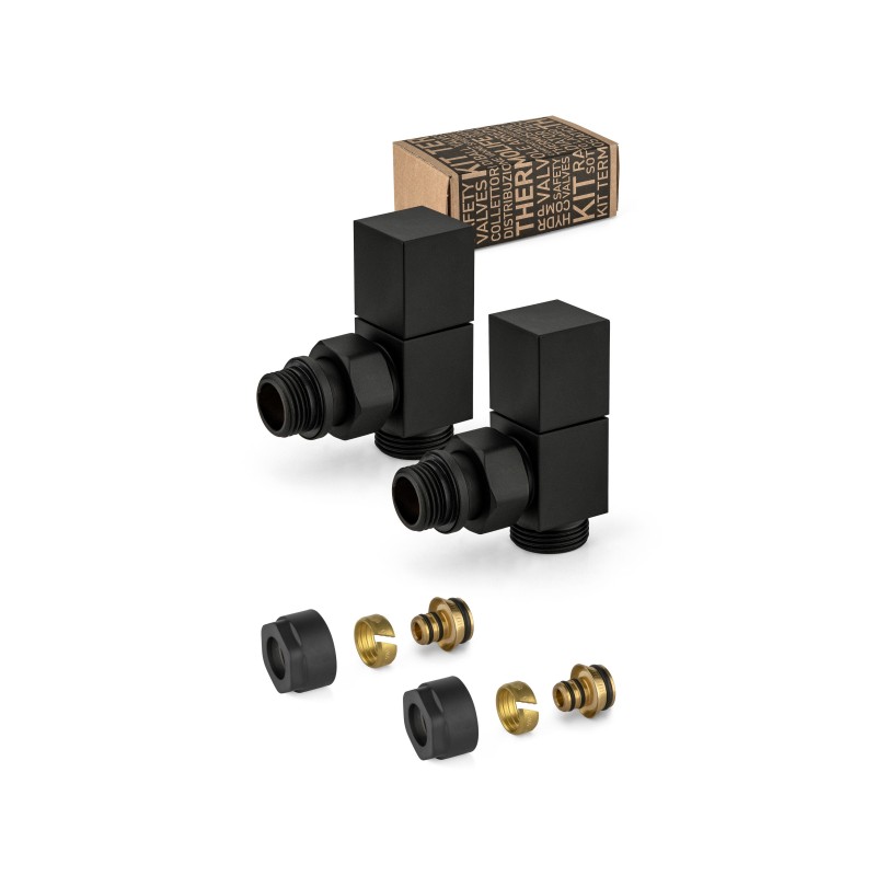 Black furnishing angle valve kit with compression connection and adapter for multilayer pipes APM 207KNN 015 M 16 12