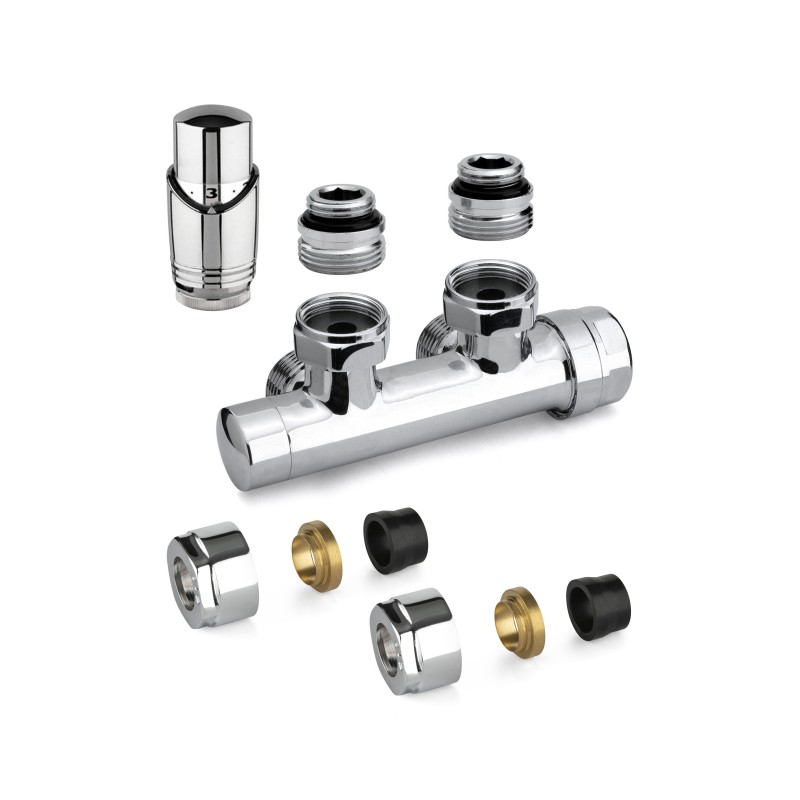 Chrome color square thermostatic H valve kit with adapter for copper pipes APM 343KC 015 R 12