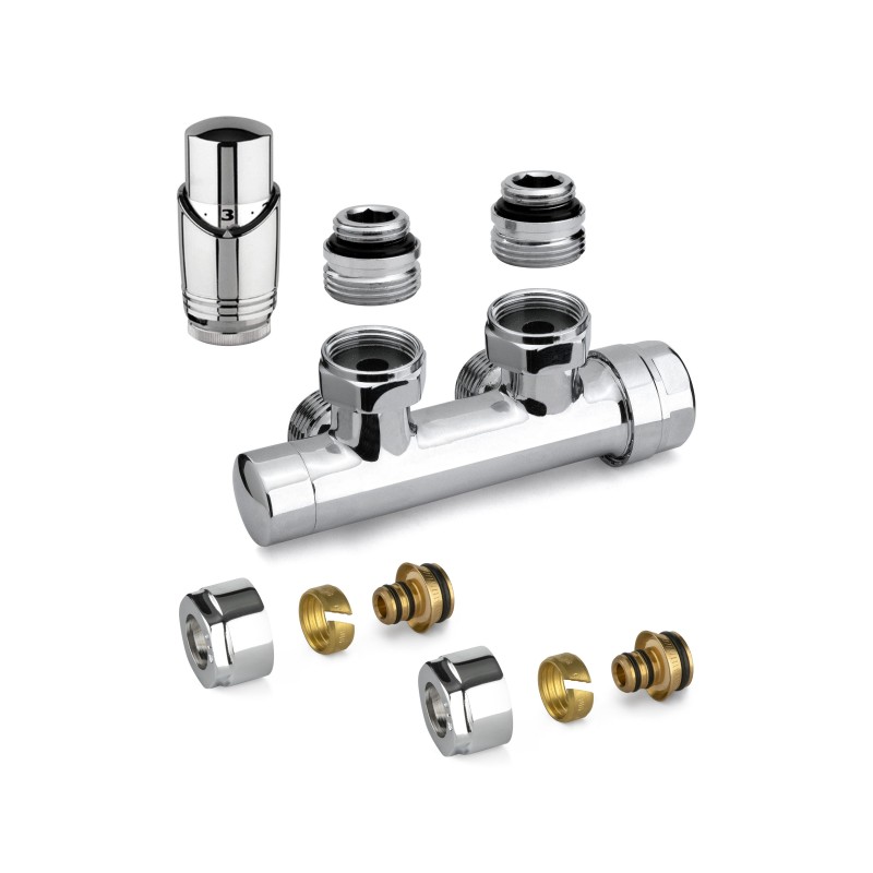 Chrome color square thermostatic H valve kit with adapter for multilayer pipes APM 343KC 015 M 16 12
