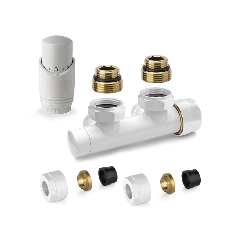 White thermostatic square H valve kit with adapter for copper pipes APM 343KB 015 R 12