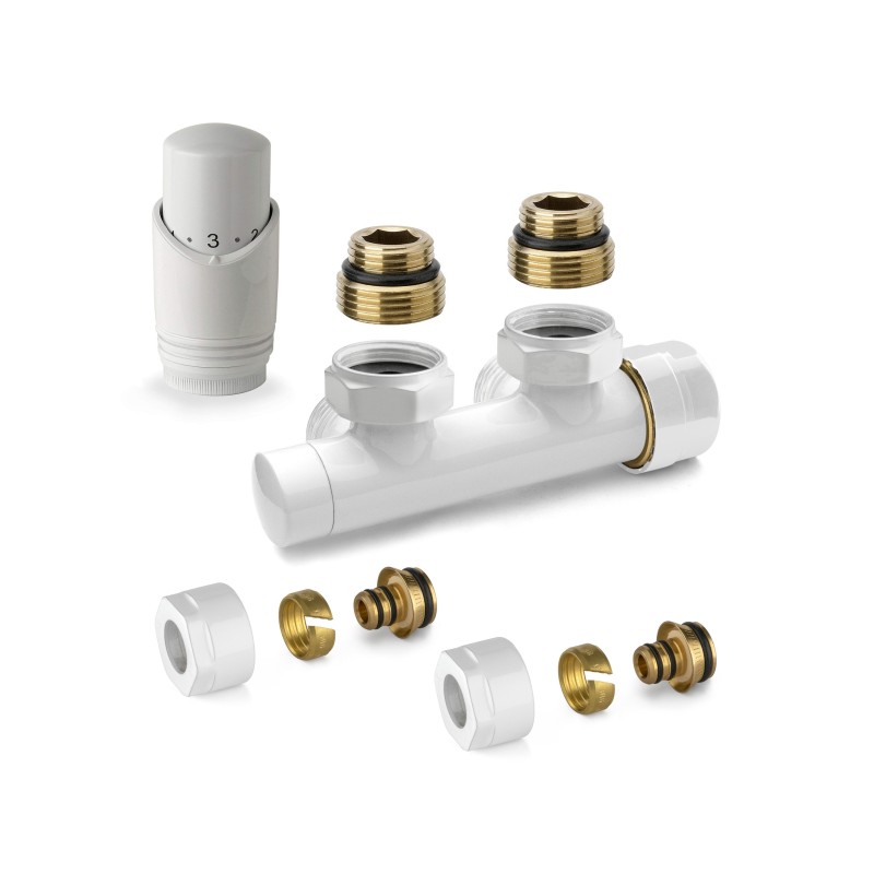 White thermostatic square H valve kit with adapter for multilayer pipes APM 343KB 015 M 16 12