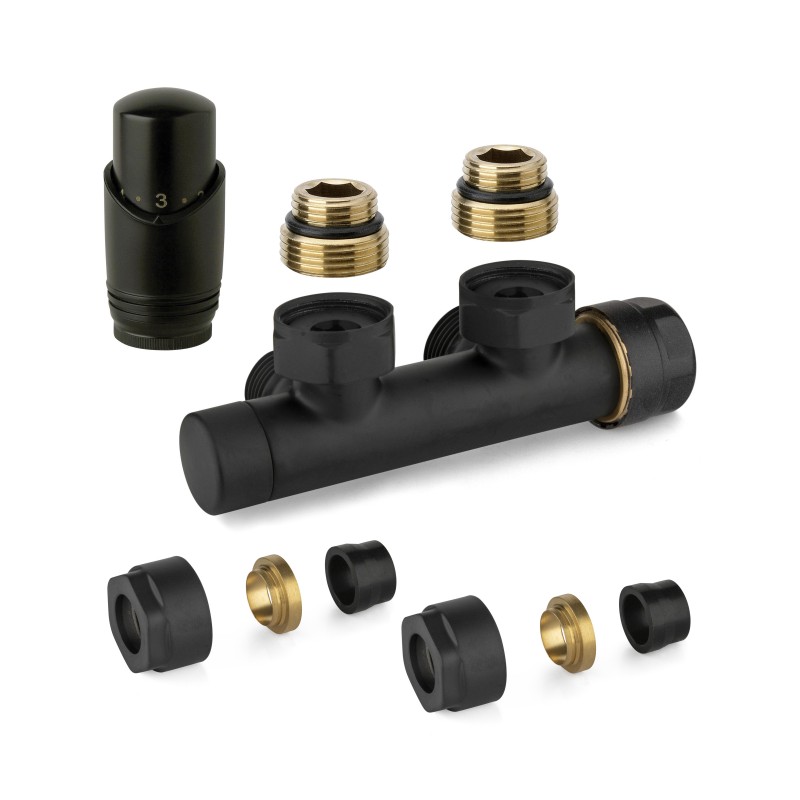 Black thermostatic square H valve kit with adapter for copper pipes APM 343KNN 015 R 12