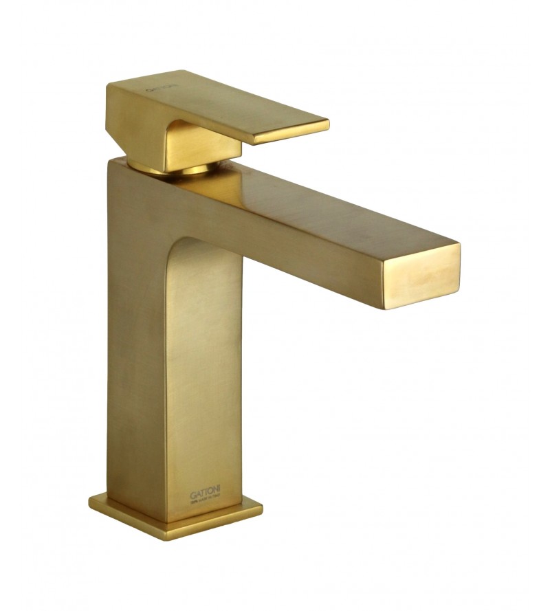 Monomando de lavabo modelo cuadrado oro cepillado Gattoni SQUARE 2582/25SG