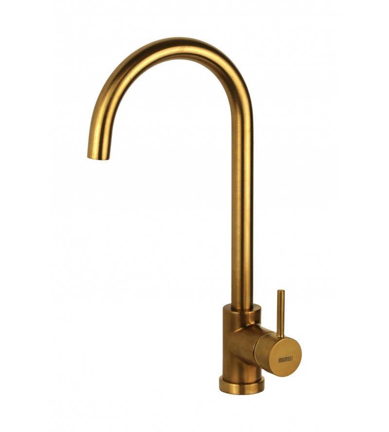 Brushed brass kitchen sink mixer with high spout and extractable hand shower Mamoli Pico 72070000000G
