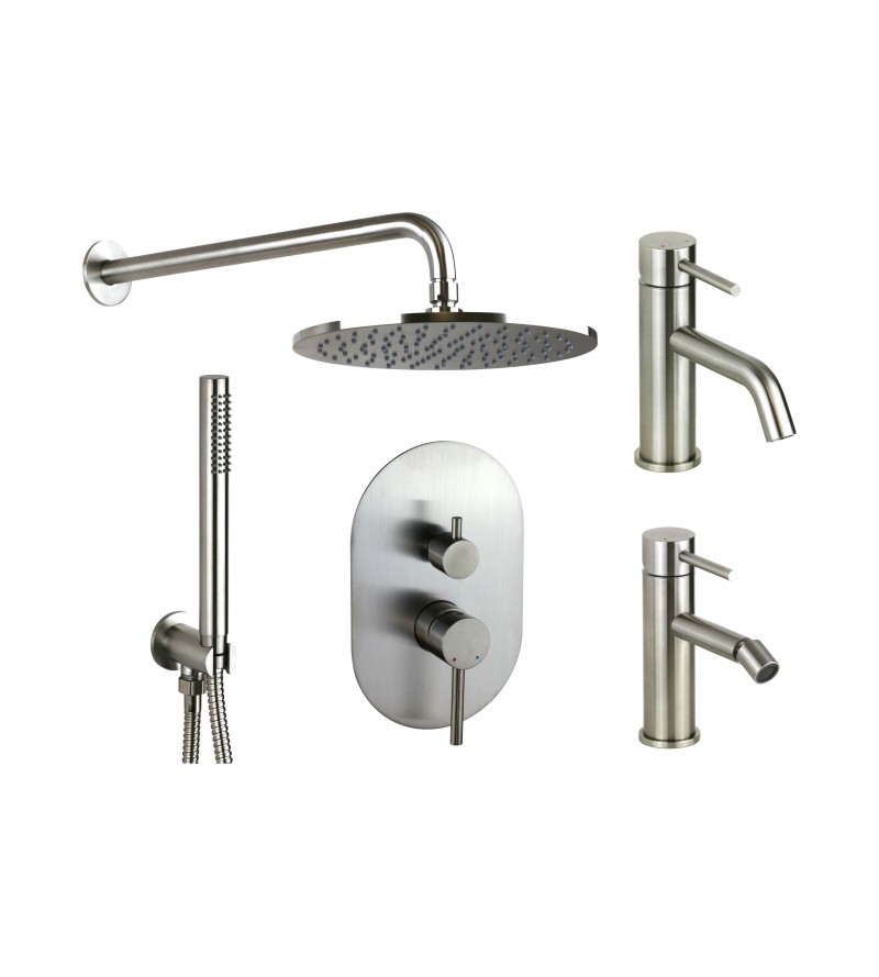 Kit completo miscelatori lavabo bidet e kit doccia acciaio AISI 316 Pollini Jessy Steel KITJESSYSTEEL2