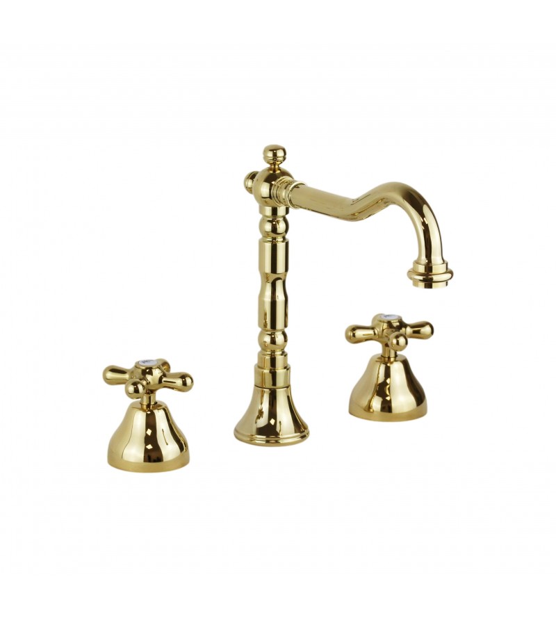 3 hole sink tap with gold colored swivel spout Resp Old America ART.19.124