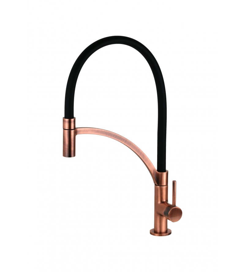 Copper kitchen sink mixer with black silicone spout Pollini Acqua Design Senso MXCUMC27CZ1