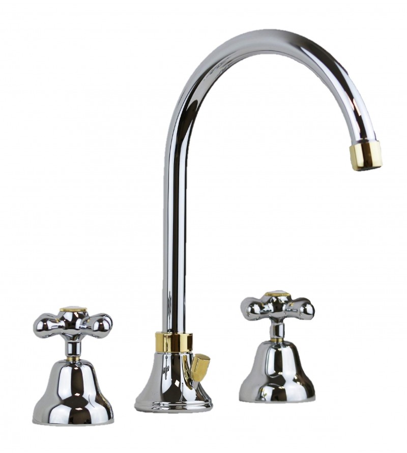 3 hole sink tap with swivel spout in chrome-gold colour Resp Old America ART.69.134