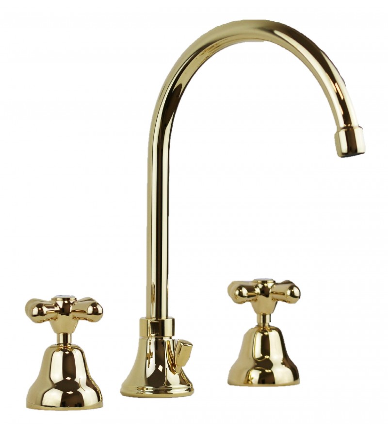 3-hole basin tap, high spout, gold colour Resp Old America ART.19.134