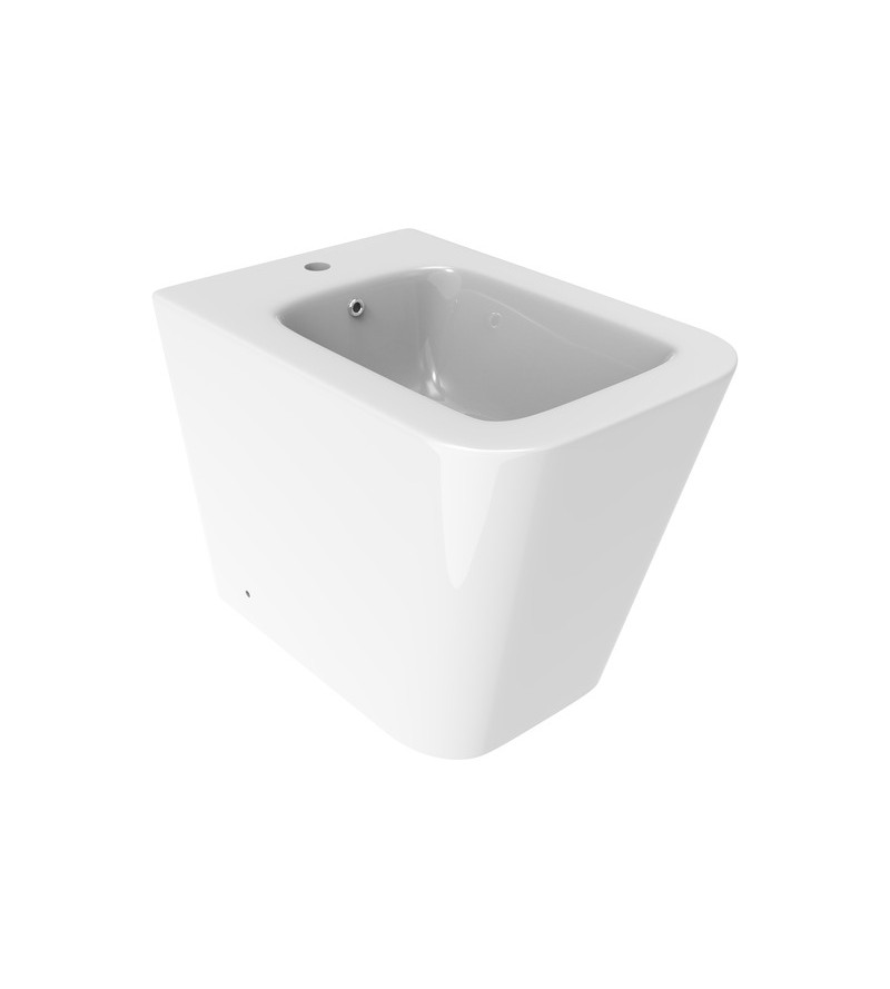 Floor standing bidet flush with the wall installation in glossy white ceramic Ercos Wave BCWAVLBIDE0003