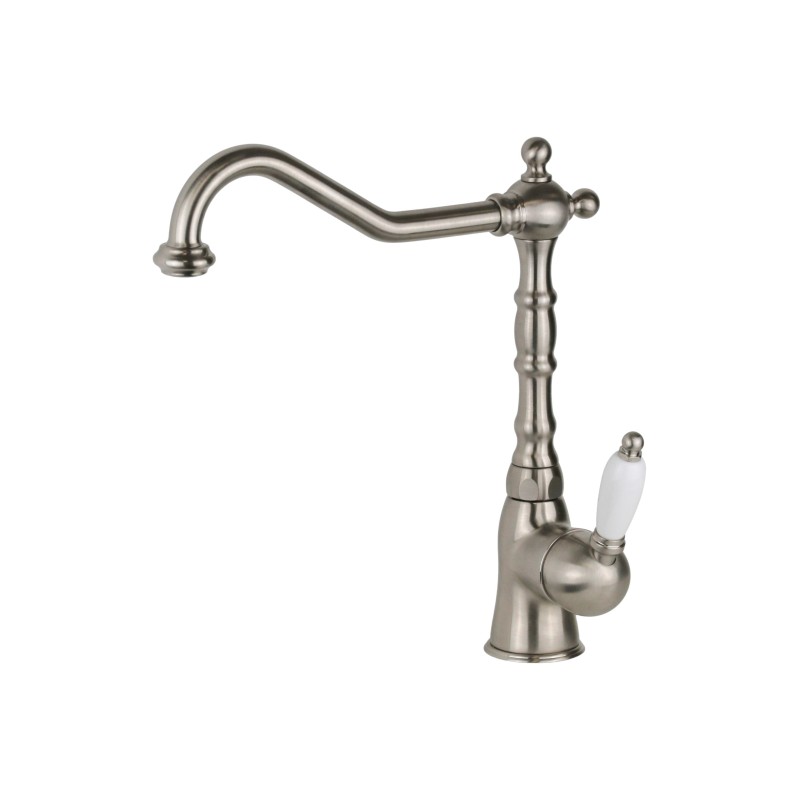Kitchen sink mixer with retro style swivel spout in brushed steel colour Gattoni Orta RE135NS