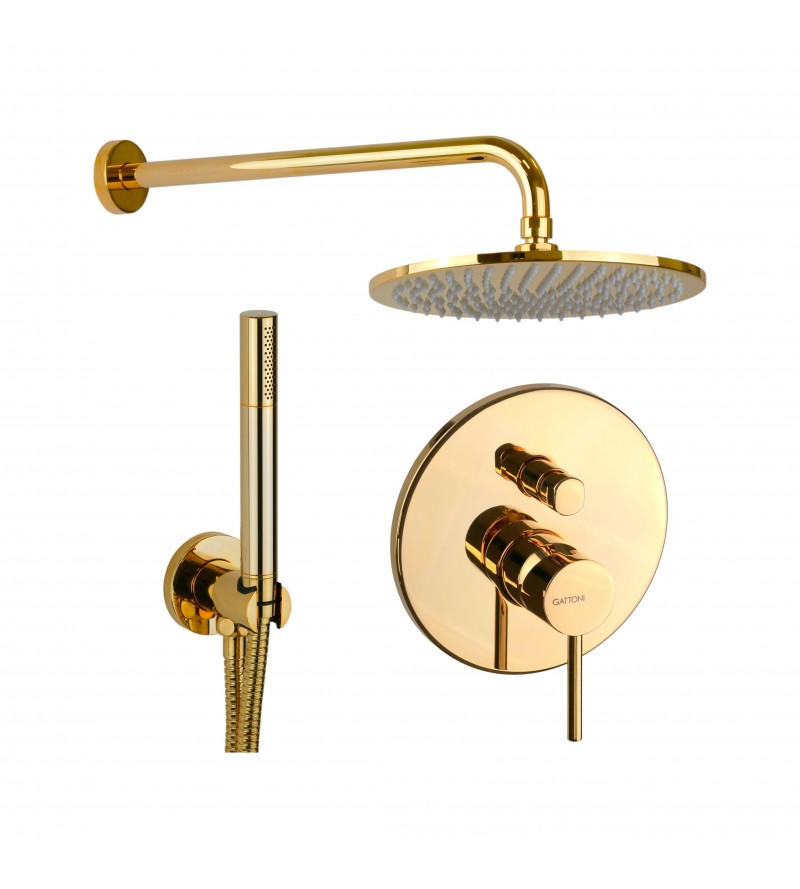 Complete gold-coloured shower kit with 2-way mixer Gattoni Easy 1490/PDD0