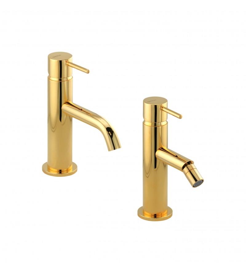 Set of basin and bidet mixers in gold color Gattoni Easy KITEASYDO1
