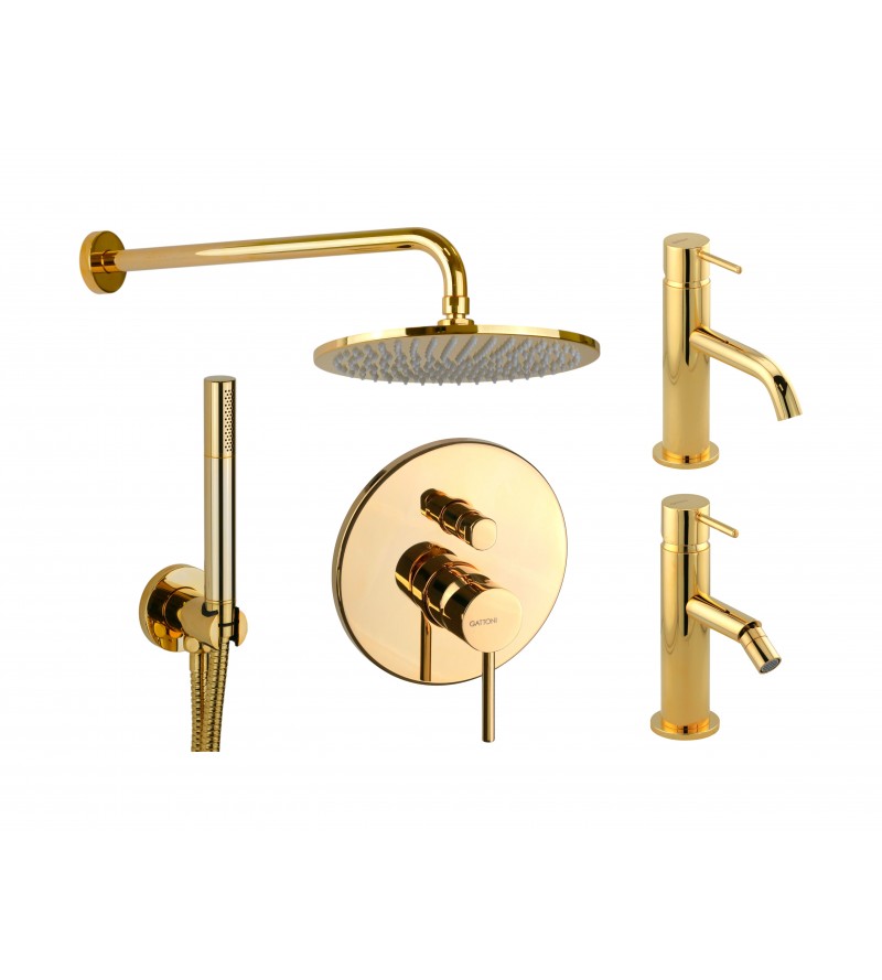 Set of sink mixer, bidet mixer and shower kit in gold color Gattoni Easy KITEASYDO4