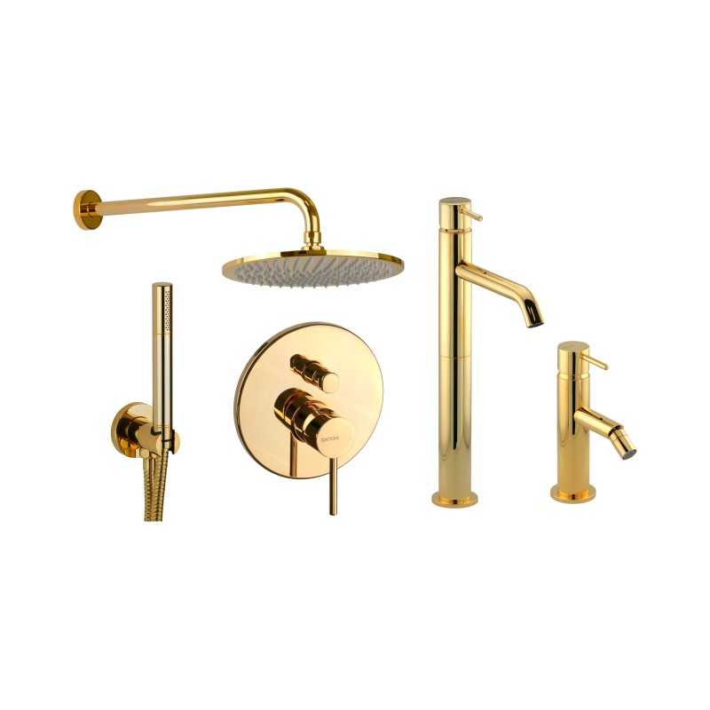 Set miscelatore lavabo alto, miscelatore bidet e kit doccia in colore oro Gattoni Easy KITEASYDO5
