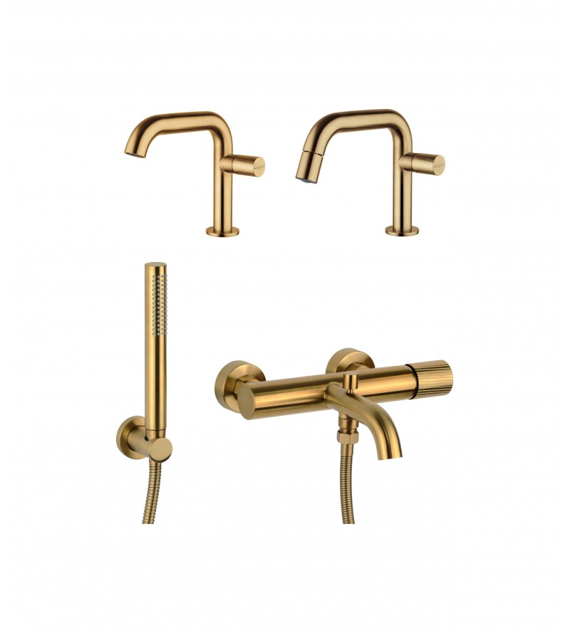 Single lever basin mixer kit, bidet and bathtub in brushed brass color Mamoli Tuttodunpezzo KITTDPG6