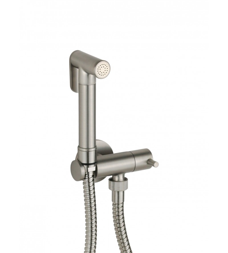 Round model hydrobrush in brushed steel color with brass shower Damast 17950