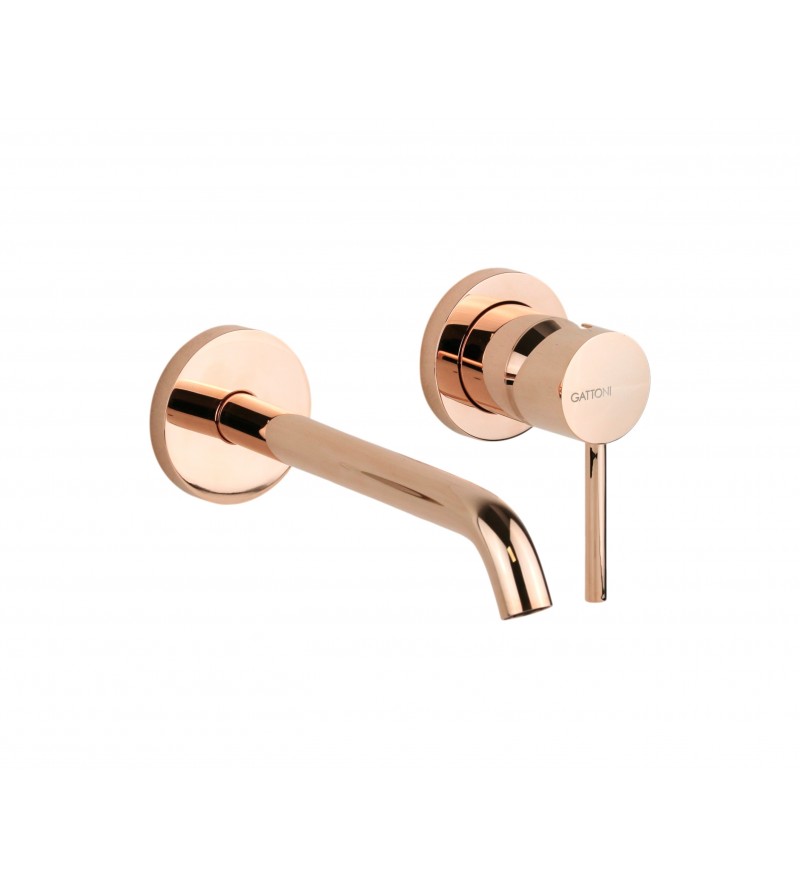 Wall mounted rose gold washbasin mixer with 200 mm long spout Gattoni Easy 2337/23RS