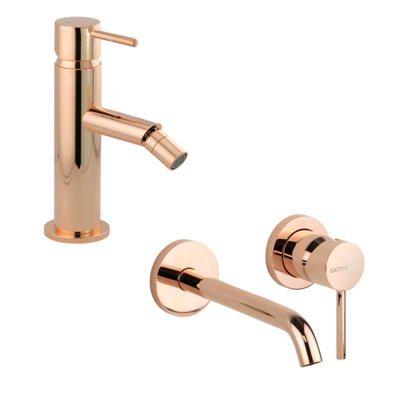 Wall-mounted washbasin and bidet mixer set in rose gold color Gattoni Easy KITEASYRS3
