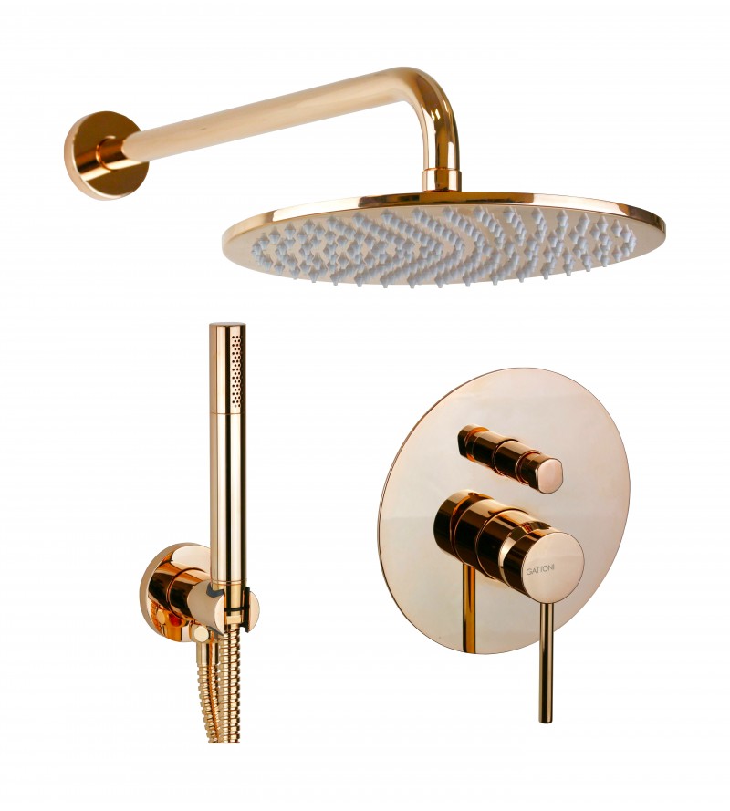 Shower kit in rose gold color complete with 2-outlet mixer Gattoni Easy 1490/PDRS