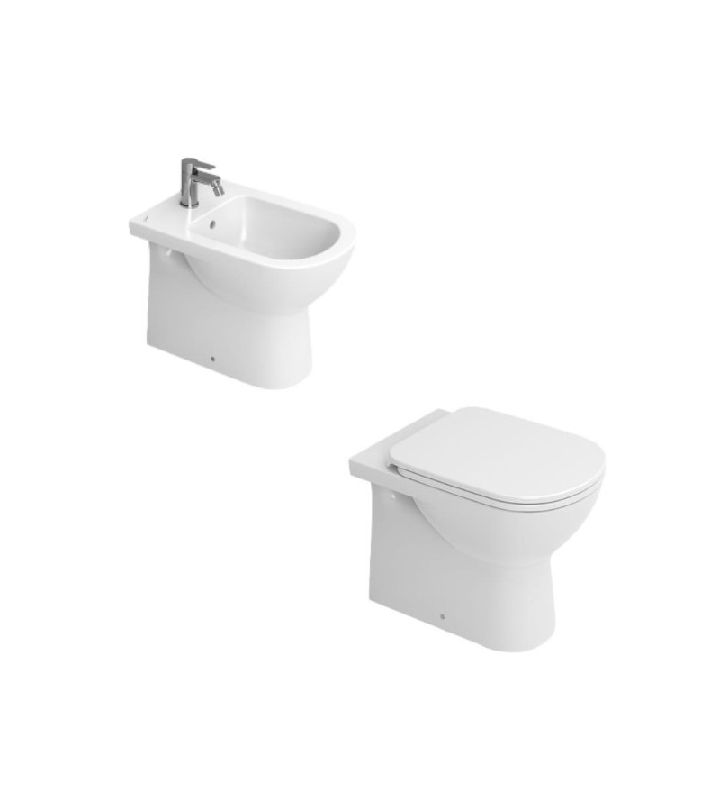 WC and bidet kit for floor-mounted flush-to-wall installation in white Dolomite Gemma2 KITGEMMA21