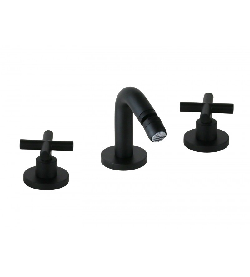 Three-hole bidet tap in matt black color with fixed spout Gattoni Taolos 1520515NO