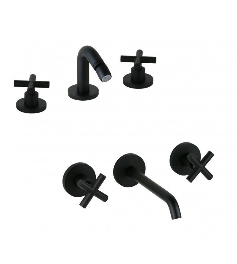 3-hole tap set, with wall-mounted sink in matt black Gattoni Taolos KITTAOLOS3