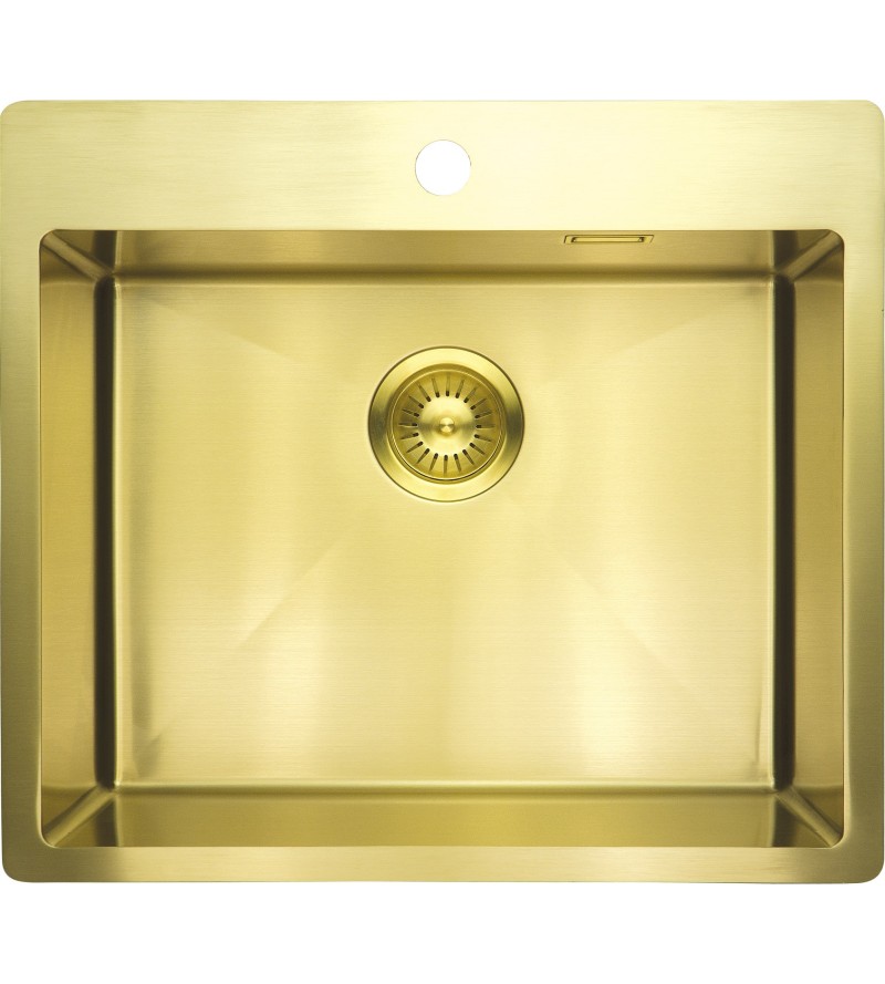 550 x 505 stainless steel kitchen sink in brushed gold Deante ZPO_R10B