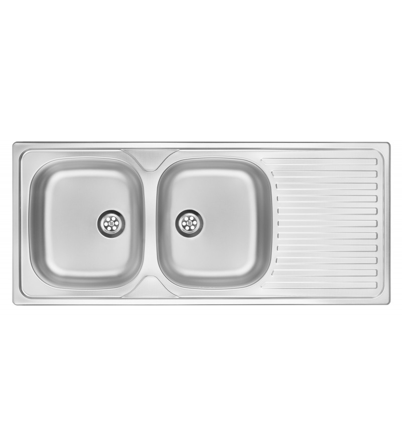 Double bowl kitchen sink with drainer 1165 x 500 mm in stainless steel Deante Techno ZEU_0210