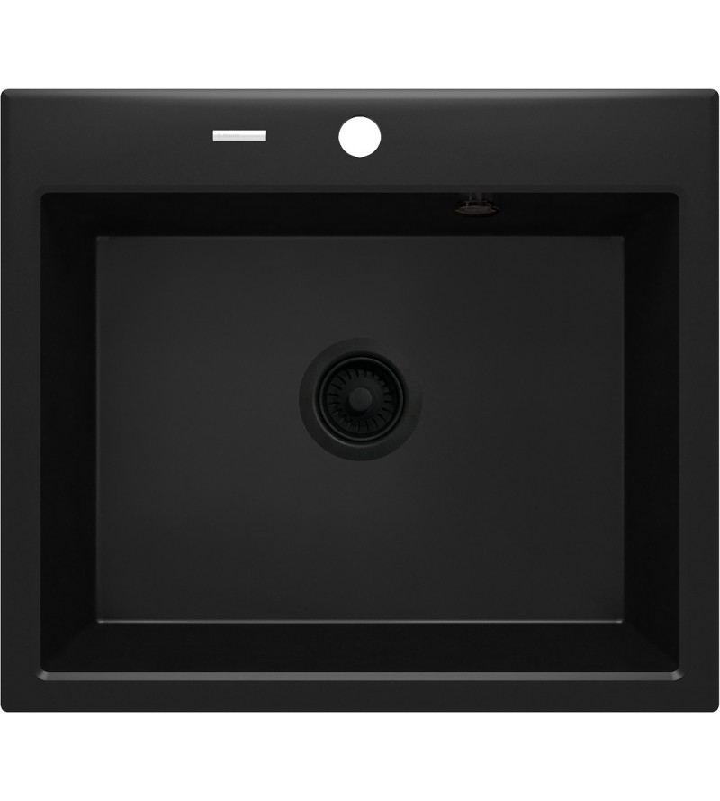 Fregadero de cocina negro en material compuesto 600 x 520 mm completo con accesorios Deante Andante ZQN_N103