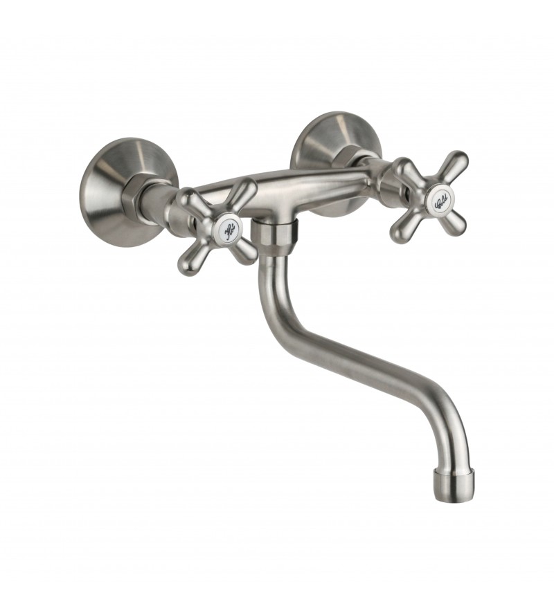 Double knob wall-mounted kitchen sink in brushed nickel colour Gattoni 7550/RENS