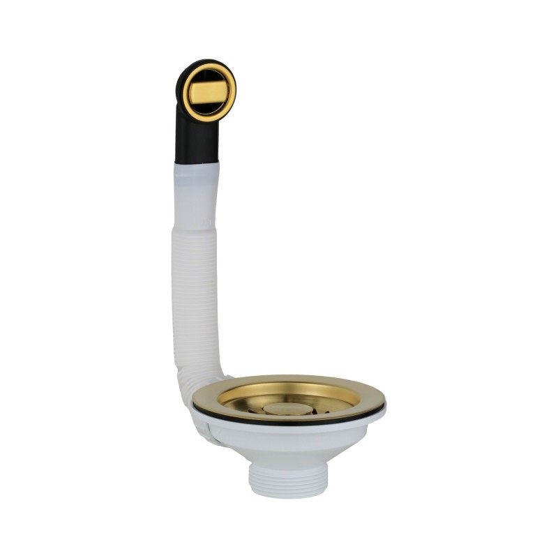 Universal basket drain for kitchen sink Ø 114 mm with brushed gold PVD overflow L.B. Plast Fasolo 670-46-RFSS-CL-KOL