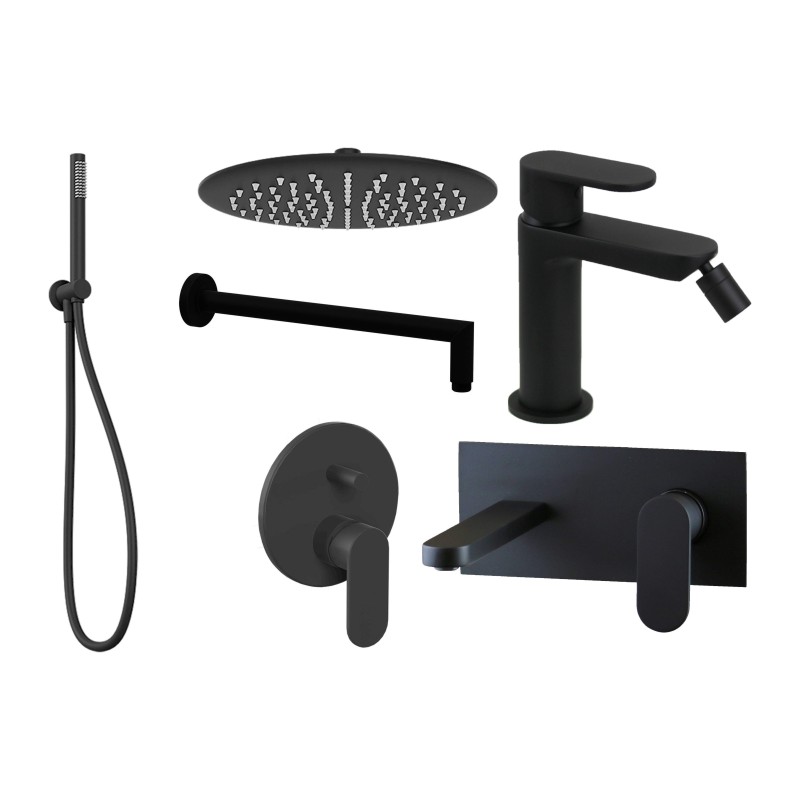 Matt black bathroom set square shower kit Ercos Versilia KITVERSILIA6NO