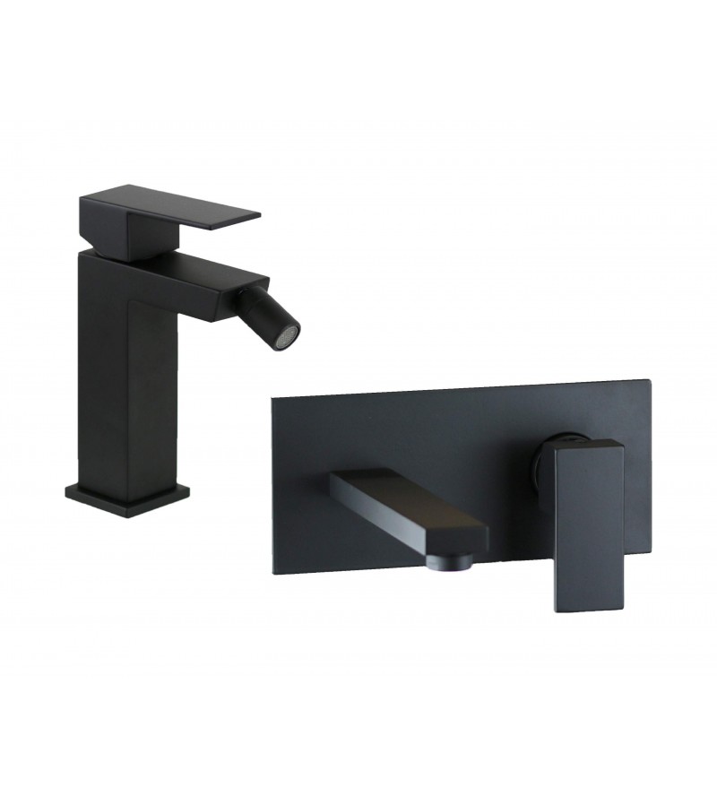 Wall mounted washbasin and bidet mixer set in matt black Ercos Italia R KITITALIAR3NO