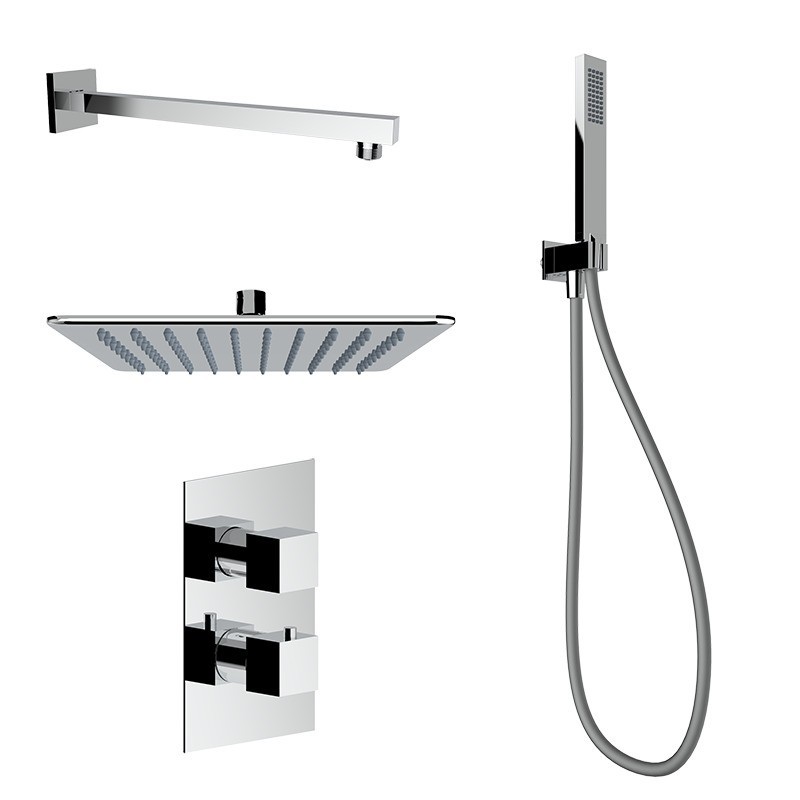Complete shower kit with chrome-coloured square model thermostatic mixer Ercos Square BNKISC0020