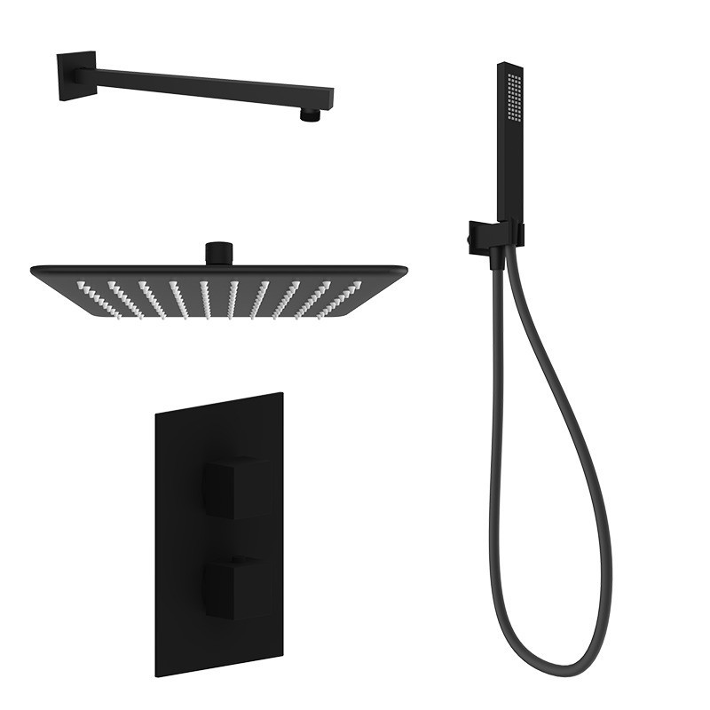Kit de douche complet avec mitigeur thermostatique modèle carré en noir mat Ercos Square BNKISK0020