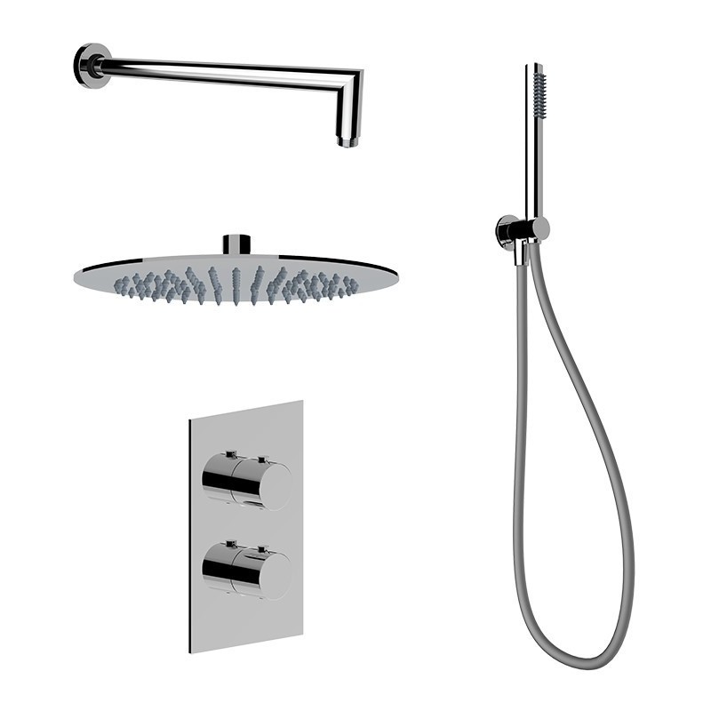 Complete shower kit with thermostatic mixer, round model, chrome colour Ercos Round BNKISC0021