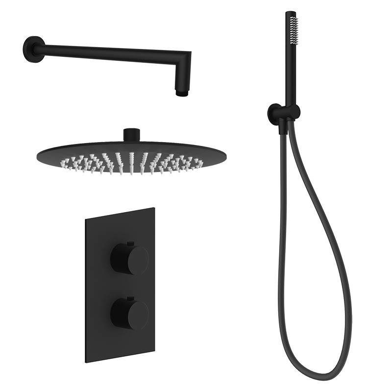 Complete shower kit with round model thermostatic mixer in matt black Ercos Round BNKISK0021